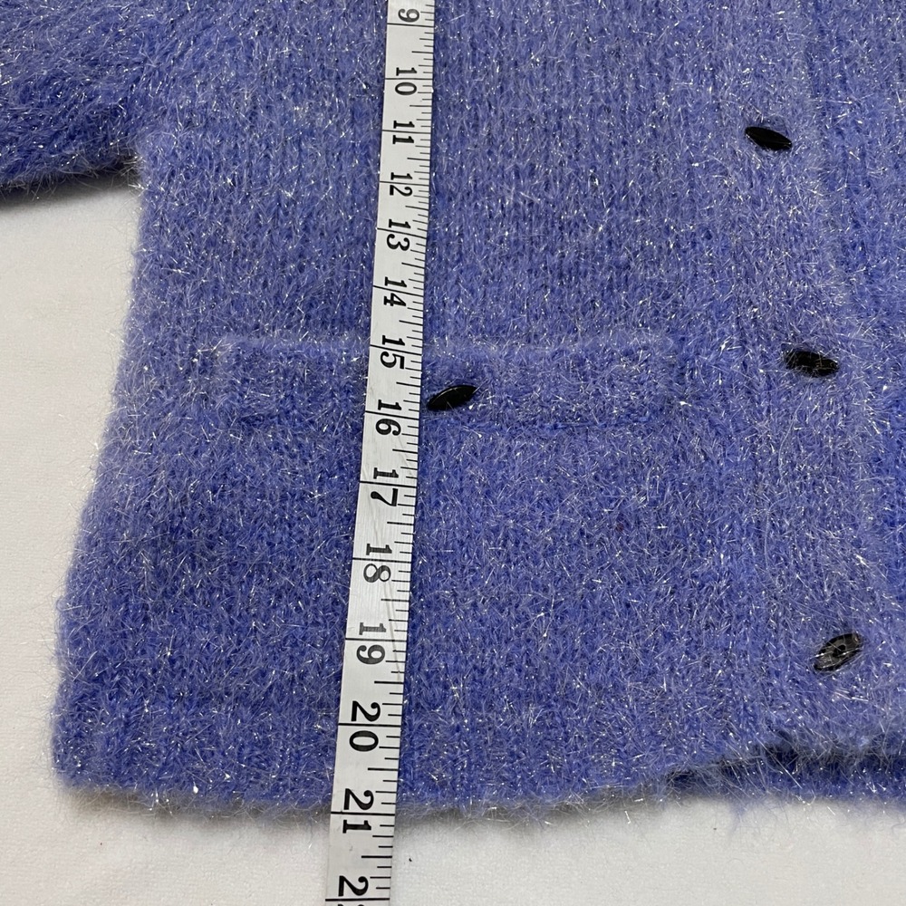 Jamie Sadock Womens Cardigan Sweater Medium Purple Fuzzy Knit Button Down Lined - Picture 4 of 11